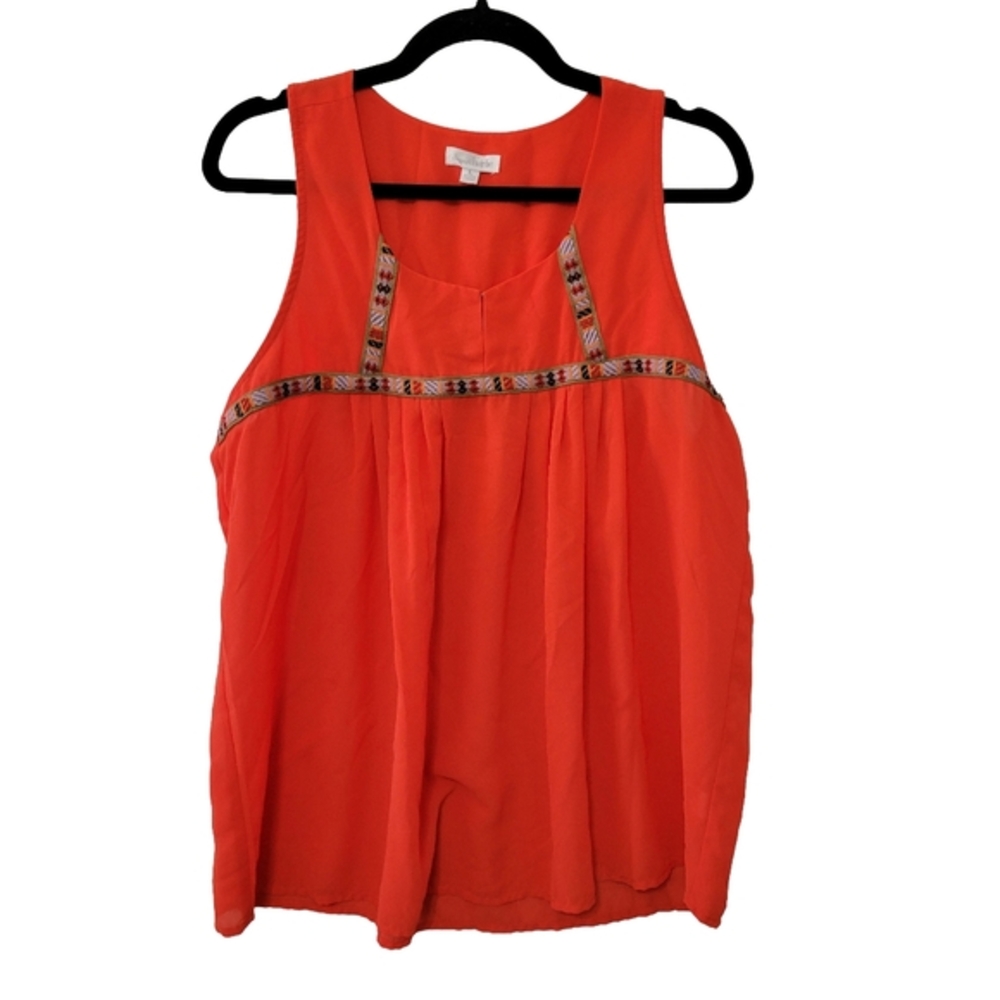 Charming Charlie Sleeveless‎ Top Size L Orange Embroidered Tank Boho Summer